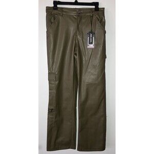 Ci Sono Womens Size XL Olive Vegan Faux Leather Cargo Pants Zip Pocket NWT